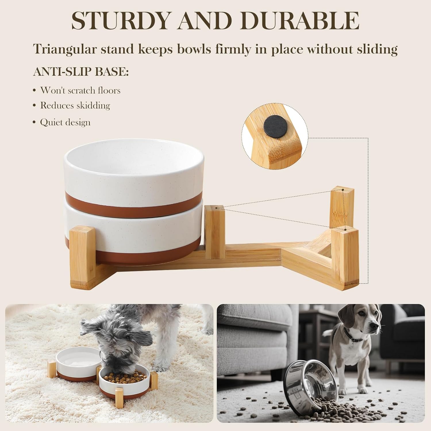 MALACASA Ceramic Dog Bowls, Dog Water/Food Dish with Wood Stand Non-Slip,14oz, Pet Basic Bowls for Your Puppy, Small Dogs or Cats,Glaze Matte Weighted Non-Slip (S-1.5 Cups) - Pet Explorer