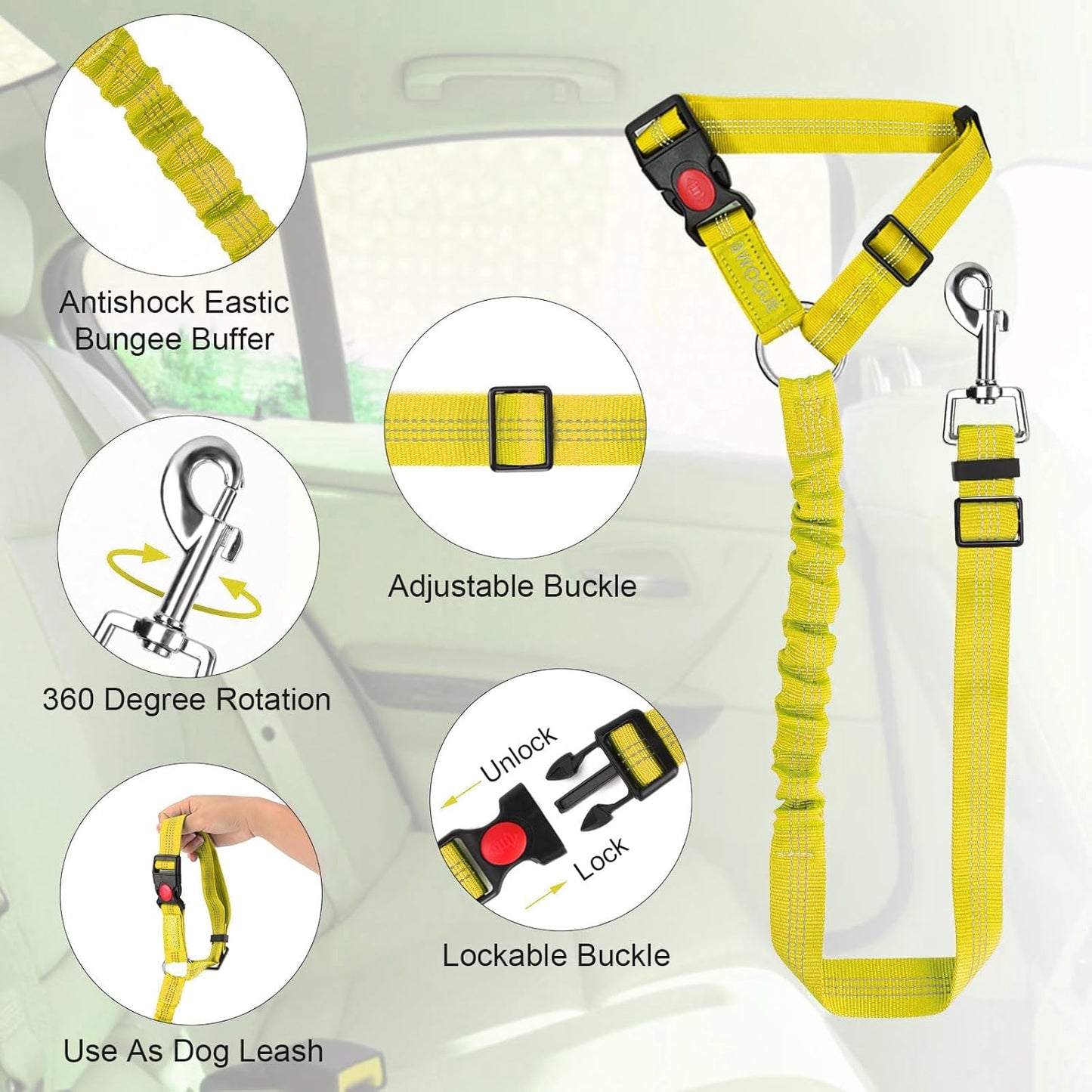 BWOGUE Pet Dog Cat Seat Belts, Car Headrest Restraint Adjustable Safety Leads Vehicle Seatbelt Harness (1 Pack) - Pet Explorer