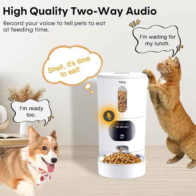 Automatic Cat Feeders Camera 5G: WiFi Easy to Clean Timed Smart Dog Food Dispenser 2-Way Audio Memory Function Pet Feeder HD 1080P Video Record APP Control Dry Food Clear Night Vision Yakry