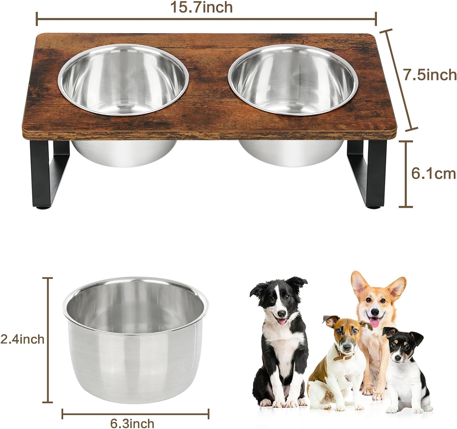 Elevated Dog Bowls for Small Medium Wood Dogs Raised Bowl Stand with 2 Stainless Steel Deep Dog Food and Water Bowls, Anti Vomit, Non-Slip Feeding Dishes(Tilted，3 inches in Height, 40oz - Pet Explorer