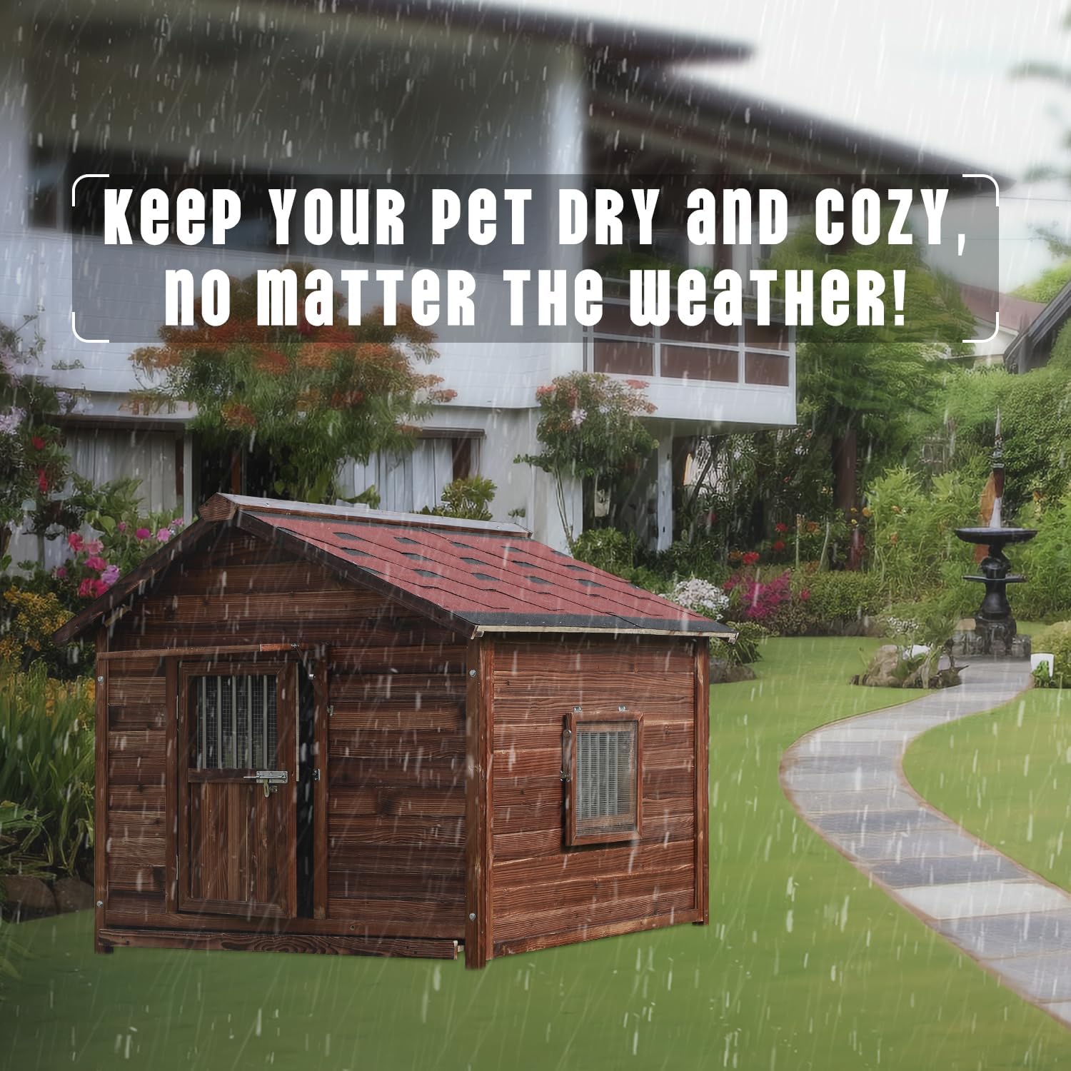 Extra Large Dog House Outdoor Made of Solid Pine Wood, Warm Doghouse, Dog House with Elevated Floor for Large Dogs, (Wood, 2XL) - Pet Explorer