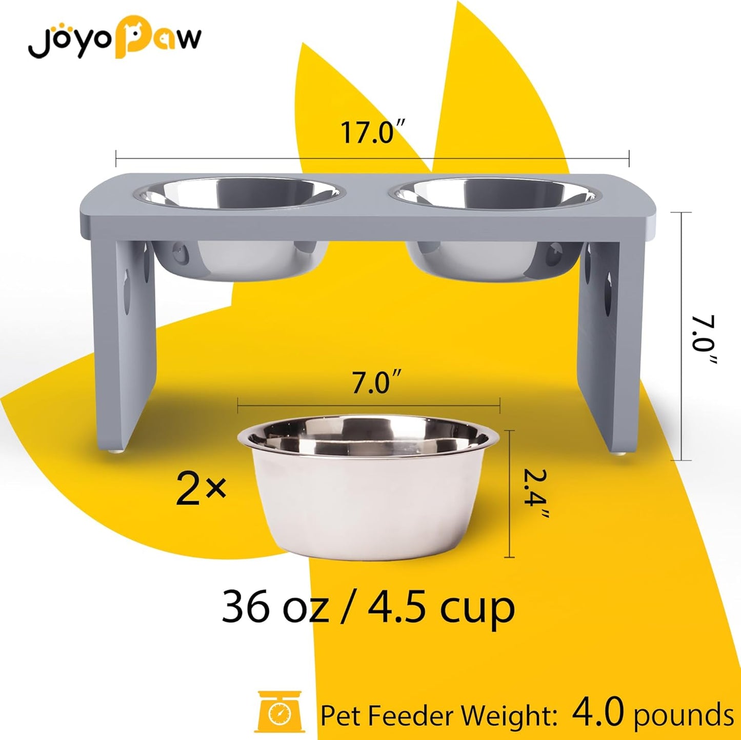 Elevated Dog Bowls, Bamboo Raised Dog Bowl for Medium Dogs, with 2 Stainless Steel Bowls (7'' Tall-30 oz Bowl) - Pet Explorer