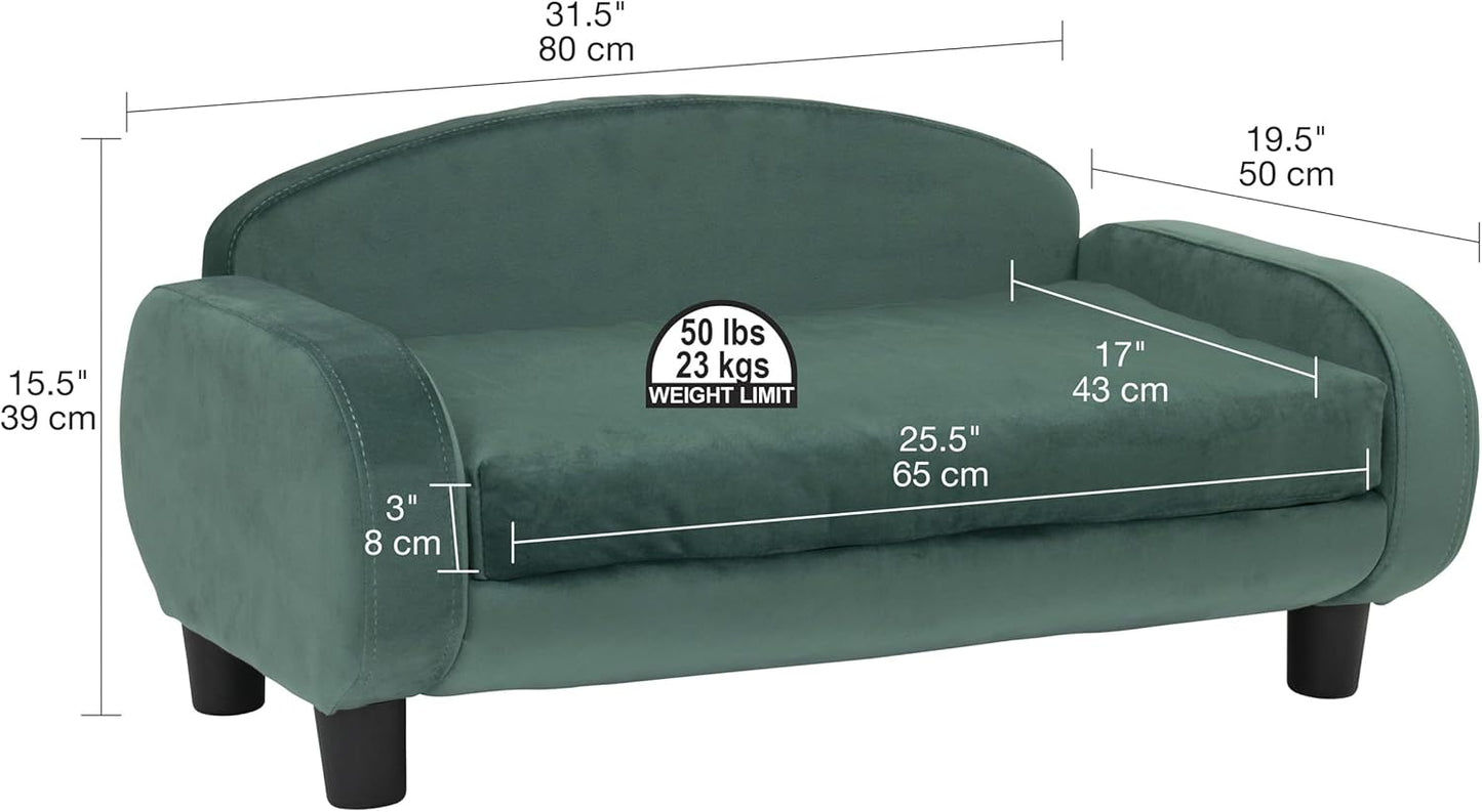 Paws & Purrs Cat Sofa Bed, Pet Couch for Indoor Cats Elevated Cat Beds with Removable Washable Mattress Cover for Kitten, Puppy or Small Animal- 31.5" Wide, Teal - Pet Explorer