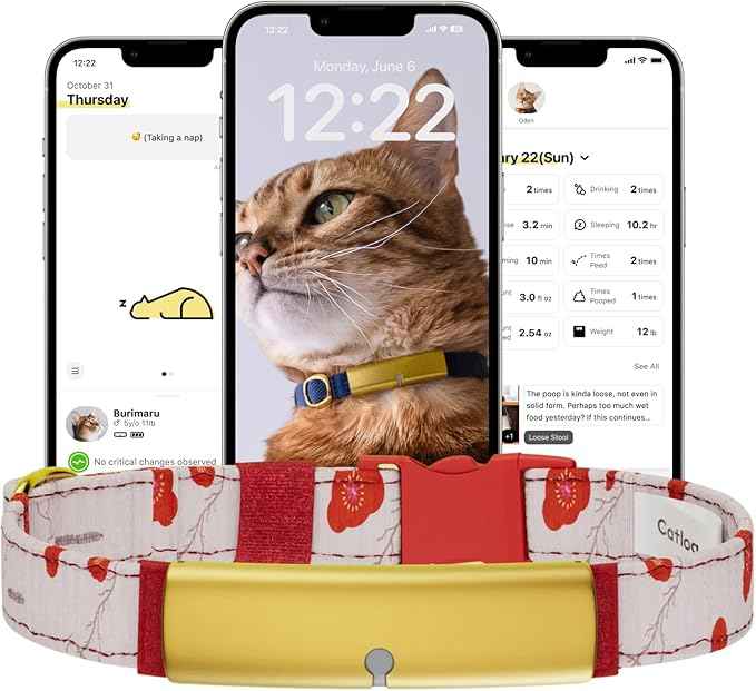 Health Tracker for Cats - Smart Cat Collar with Safety Breakaway Buckle for Indoor Cats, Wellness Alerts, Real-time Monitoring (Kimono (Ume),L)