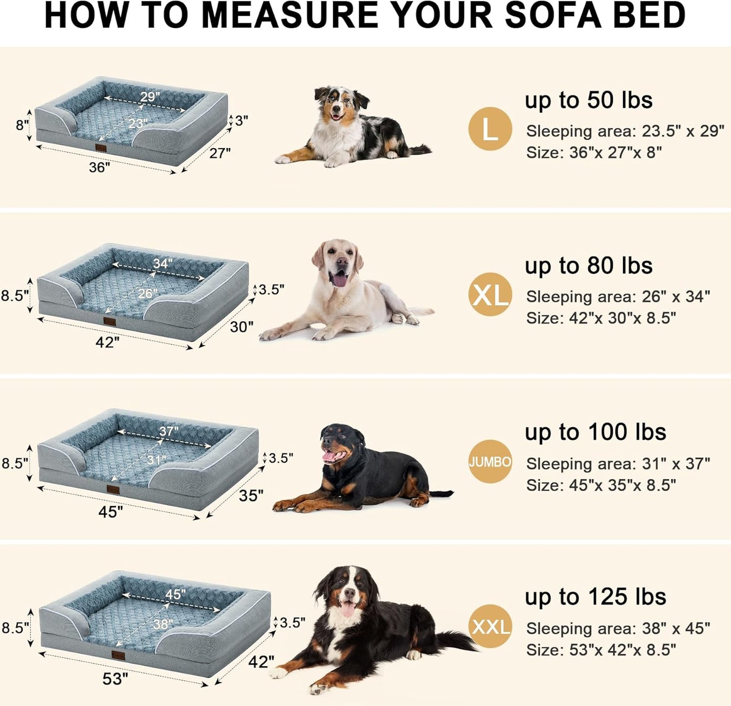Orthopedic Dog Beds, Waterproof Memory Foam Large Sized Dog Beds with Sides, Non-Slip Bottom and Egg-Crate Foam Big Dogs Beds with Removable Washable Cover(Large,Light Grey) - Pet Explorer