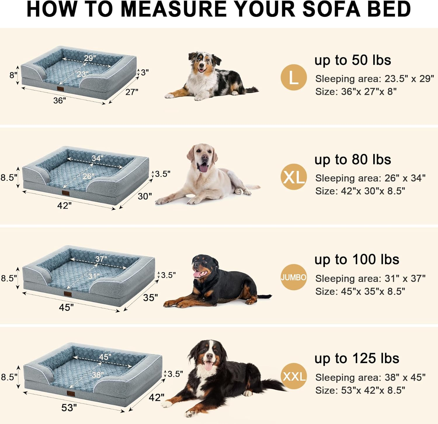 Orthopedic Dog Beds, Waterproof Memory Foam Large Sized Dog Beds with Sides, Non-Slip Bottom and Egg-Crate Foam Big Dogs Beds with Removable Washable Cover(Large,Light Grey) - Pet Explorer