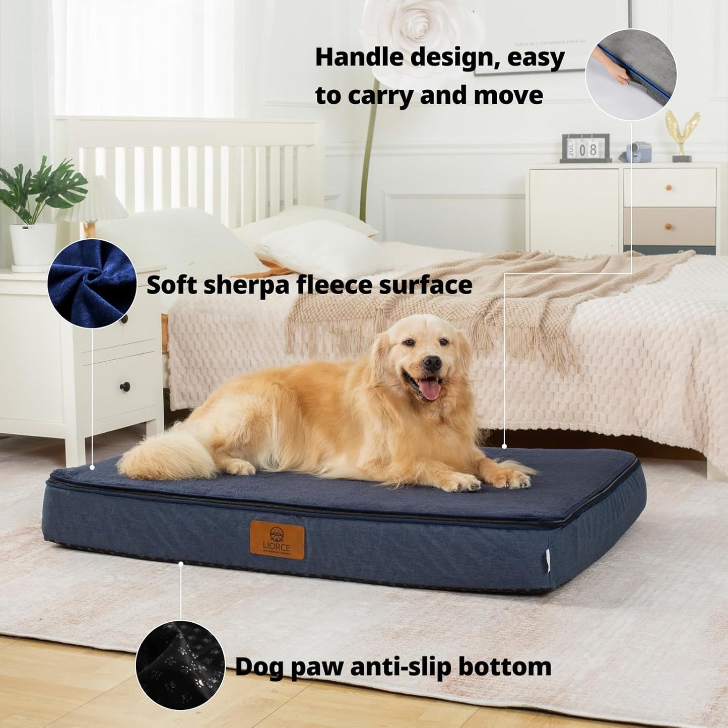 Orthopedic Memory Foam XXL Dog Bed - 6" Thick Beds for Extra Large Sized Dog - Waterproof Removable Washable Cover & Wrap-Around Zipper - Ultimate Comfort & Easy Maintenance, Navy - Pet Explorer