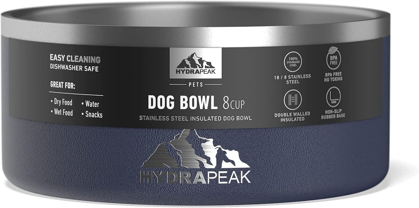 Hydrapeak Dog Bowl; Non Slip Stainless Steel; Water and Food Dish; Large Sized and Small Dogs; 32oz 64oz; Multiple Sizes | 8 Cup | Navy - Pet Explorer