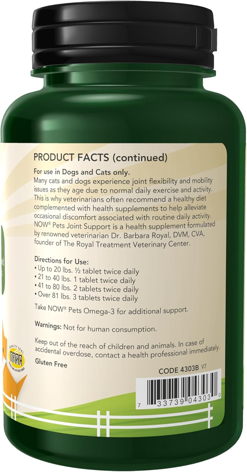 NOW Pet Health, Joint Support Supplement, Formulated for Cats & Dogs, NASC Certified, 90 Chewable Tablets - Pet Explorer