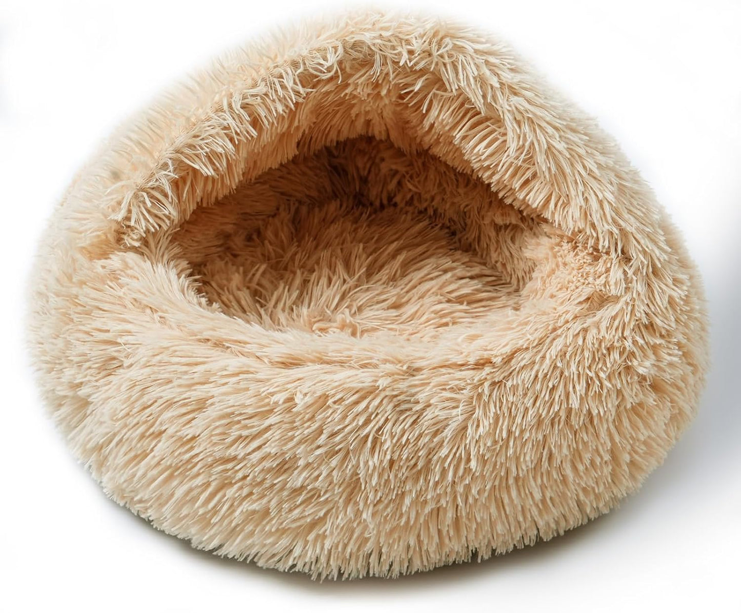 Cat Bed for Indoor Cats, Calming Cozy Cave with Self-Warming Plush, Entire Bed Machine Washable & Anti-Slip Base, Breathable Pet Bed for Small Cats&Dogs All Seasons (Apricot Color, 24 * 24inch) - Pet Explorer