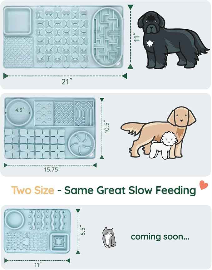 Slow Feeder Bowl for Large dog, Silicone Lick Mat & Snuffle Mat with Suction Cups - Interactive Puzzle Feeder to Slow Eating & Keep Busy, Reduce Vomiting & Relieve Boredom (21"x 11" Mint Green)