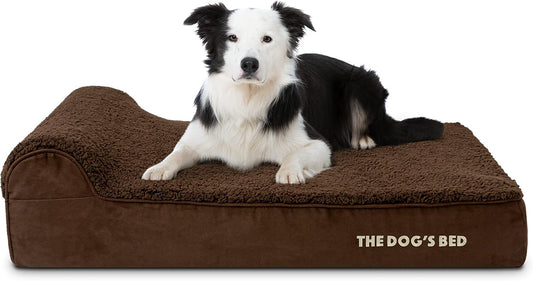 The Dog’s Bed Orthopedic Headrest Dog Bed Large Brown Plush 40x25, Memory Foam, Pain Relief forArthritis, Hip & Elbow Dysplasia, Post Surgery, Lameness, Veterinary Approved, Waterproof Washable Cover - Pet Explorer