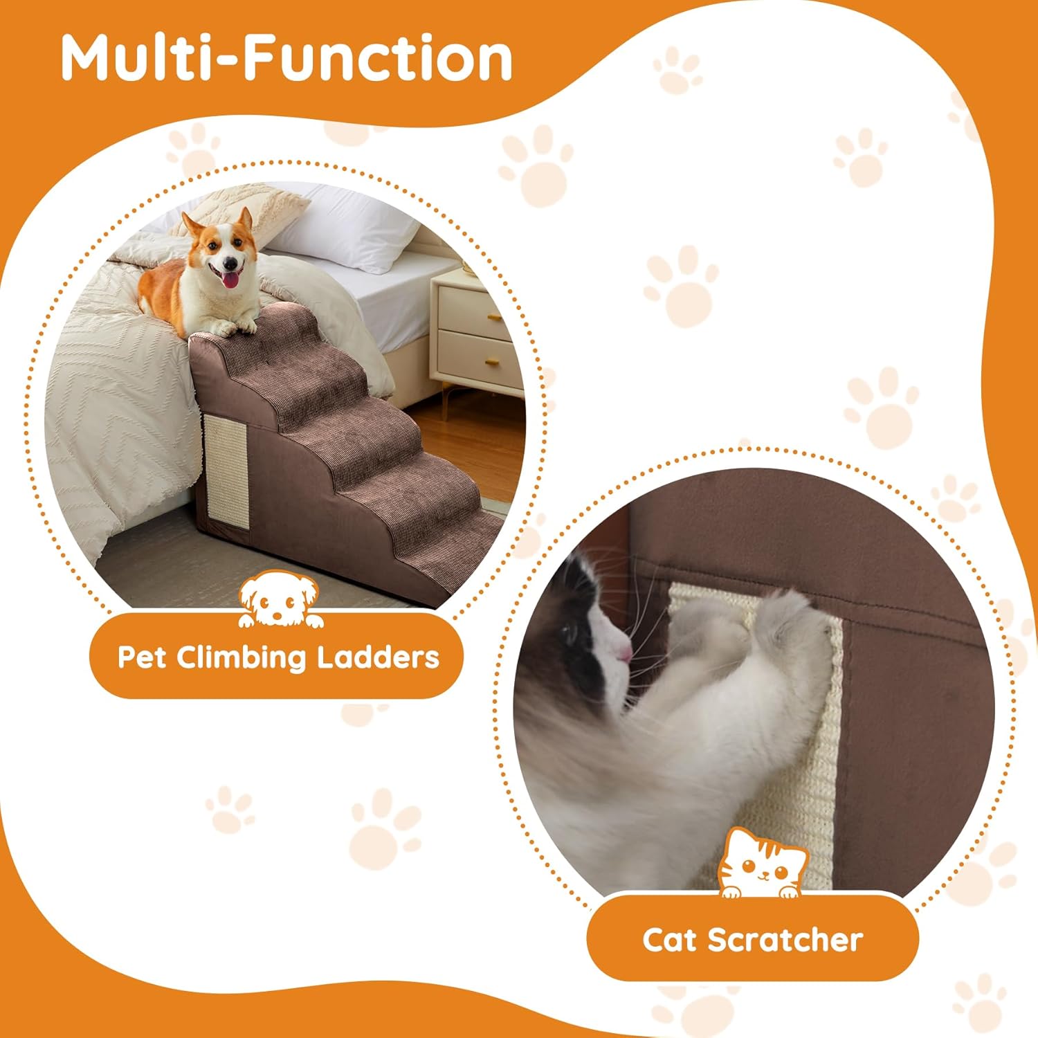 Dogs Steps for Bed, Dog Stairs for Small Dogs, 2-Step Dog Ramp for Bed, Couch, Sofa, and Chairs, Non-Slip Bottom Design, Cat Scratching, High Density Foam Portable Pet Step, Indoor, Coffee - Pet Explorer
