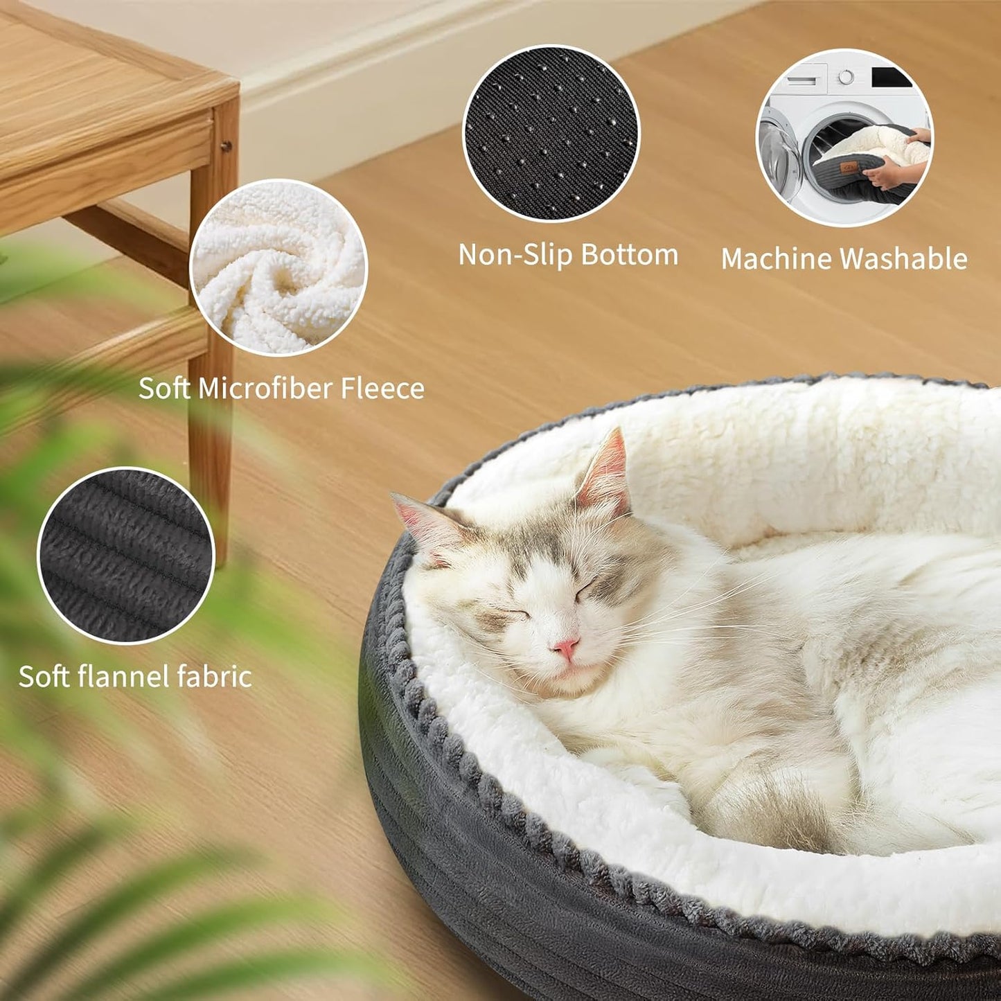 23in Round Cat Dog Bed for Large Medium Small Dogs Cats, Machine Washable Sleeping Sofa, Non-Slip Bottom Breathable Soft Calming Pet Cuddler for Indoor/Outdoor/Car/Cage, Dark Grey - Pet Explorer