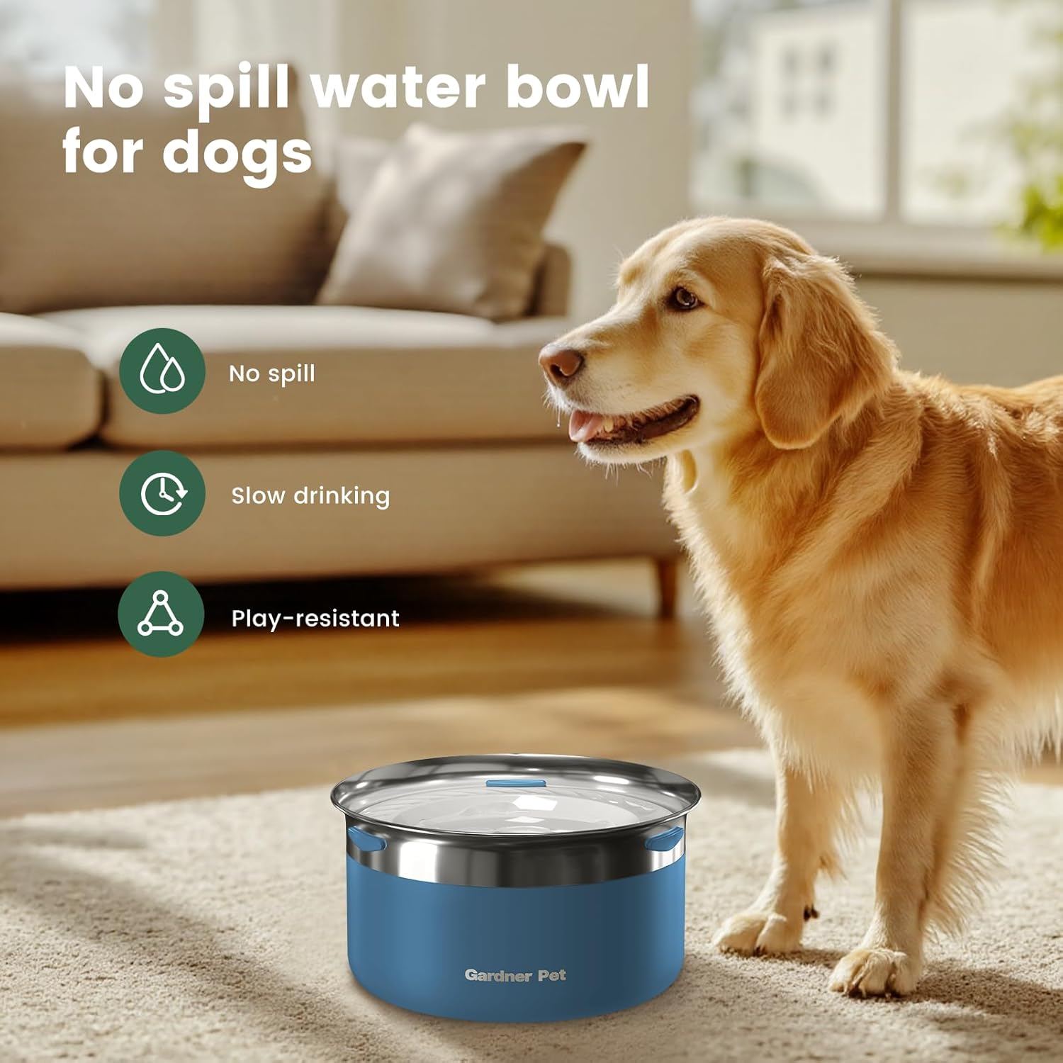 Gardner Pet Dog Bowls 1 Gallon (3.85L) Stainless Steel No Spill Dog Water Bowl, Slow Water Feeder Metal Bowls, Spill Proof Water Dispenser for Large Dogs, Promotes Healthy Hydration - Pet Explorer