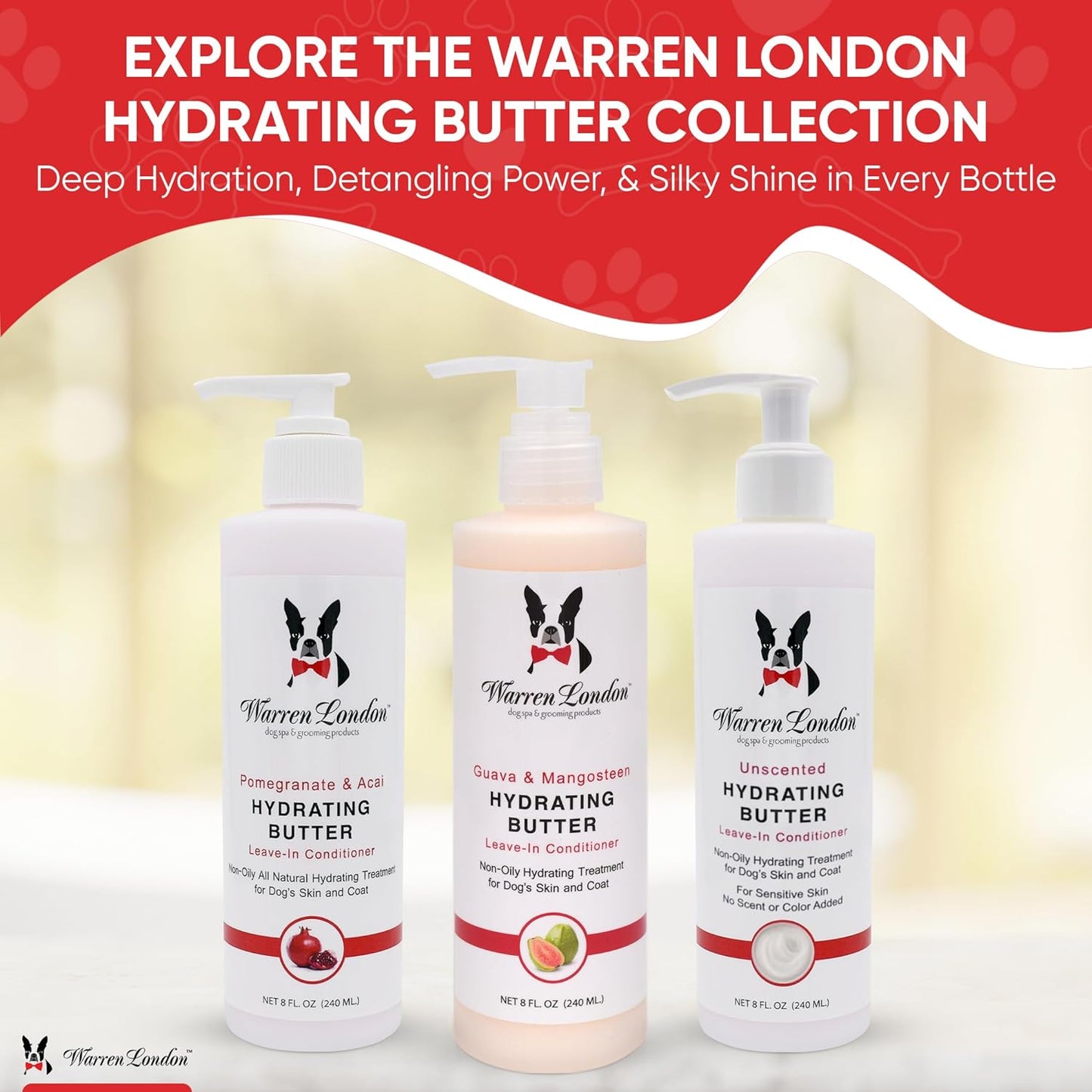 Warren London Hydrating Butter Leave in Pet Conditioner for Dogs | Lotion for Skin and Coat | Aloe Puppy & Dog Conditioner for Hair Detangler, Dry Skin, & Pet Fur Dandruff | Made in USA | Guava 8oz