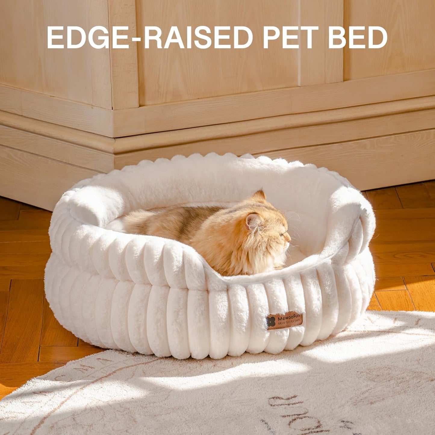 MEWOOFUN Washable Small Dog Bed, Cat Beds for Indoor Cats with Anti-Slip Bottom, Round Pet Bed for Puppy and Kitten (Beige, 24"x24"x9") - Pet Explorer