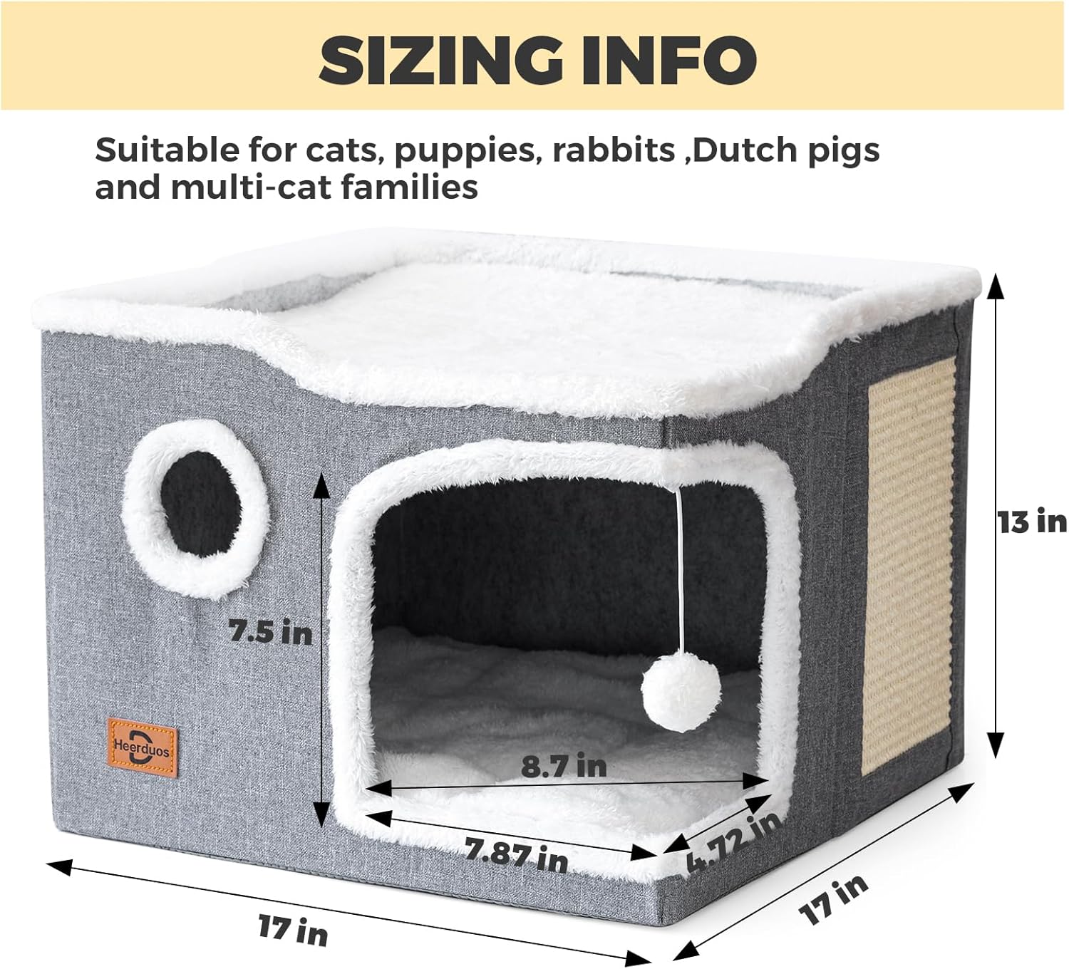 Cat Bed for Indoor Cats,Covered Cat Cave House & Furniture with Scratch Pad,Foldable Cat Hideaway Hut Cute Cat Condo with Soft Washable Mat for Multi Small Pet Under 30 lbs,Dark Grey - Pet Explorer