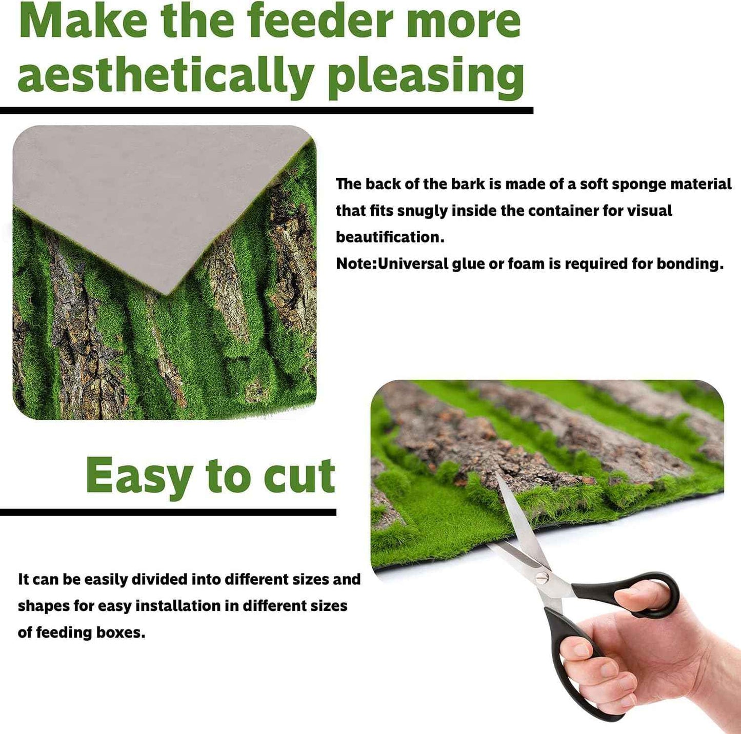 15.75x11.81in Reptile Terrarium Cork Background,Bearded Dragon Tank Bark Backdrop Wall Decor with Artificial Moss for Gecko Lizard Tortoise Frog Chameleon(2Pcs)