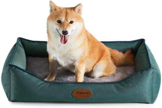Orthopedic Dog Beds for Medium Dogs, Durable Egg Crate Foam Sofa Dog Bed wit Washable Removable Cover,Waterproof Lining,Pet Bed for Large Dogs (Olive Green, 26.4" L x 21.7" W x 6.2" Th) - Pet Explorer