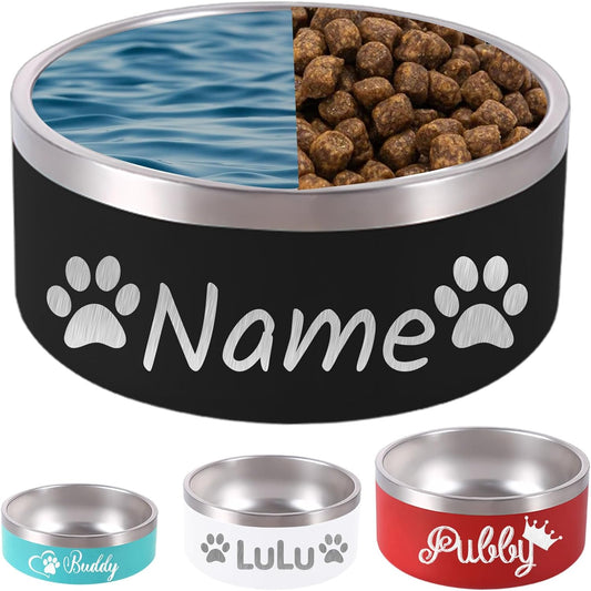 32OZ Personalized Dog Bowl Laser Engraved Custom Pet Name 18/32/42/64 oz No Slip Stainless Steel Insulated Bite-Resistant Food Water Dishes-Black - Pet Explorer