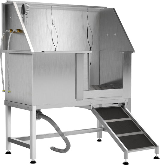 50" Stainless Steel Professional Dog Washing Station - Pet Bathing Tub w/Non-Slip Ramps | Slip-Resistant Floor Grate | for Large/Medium/Small Dogs - Pet Explorer