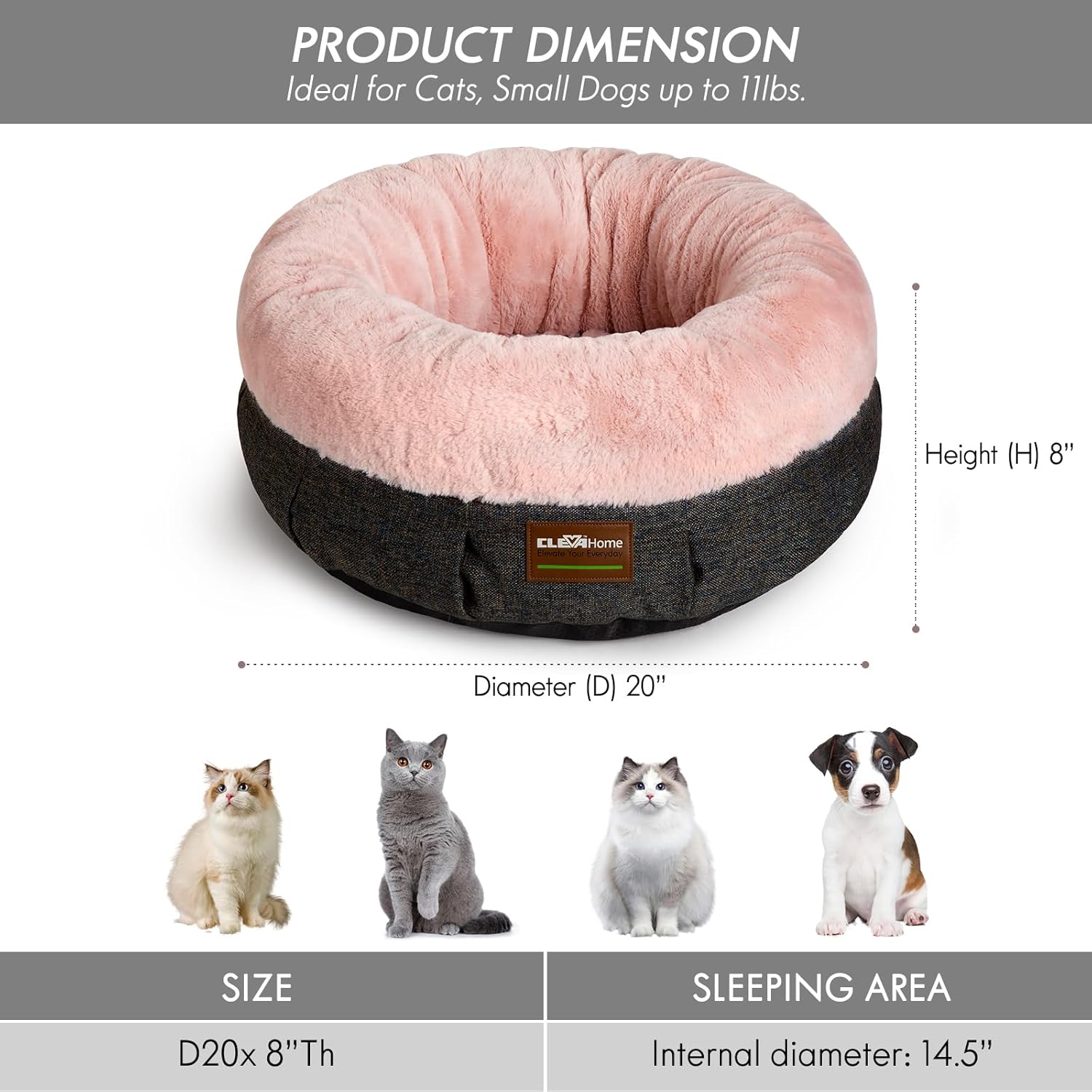 ClevaHome Cozy Cat Bed - Ultra-Soft Plush Pet Bed with Raised Sides and Anti-Slip Base, Comfortable Round Bed for Small Pets up to 11 lbs - Pet Explorer
