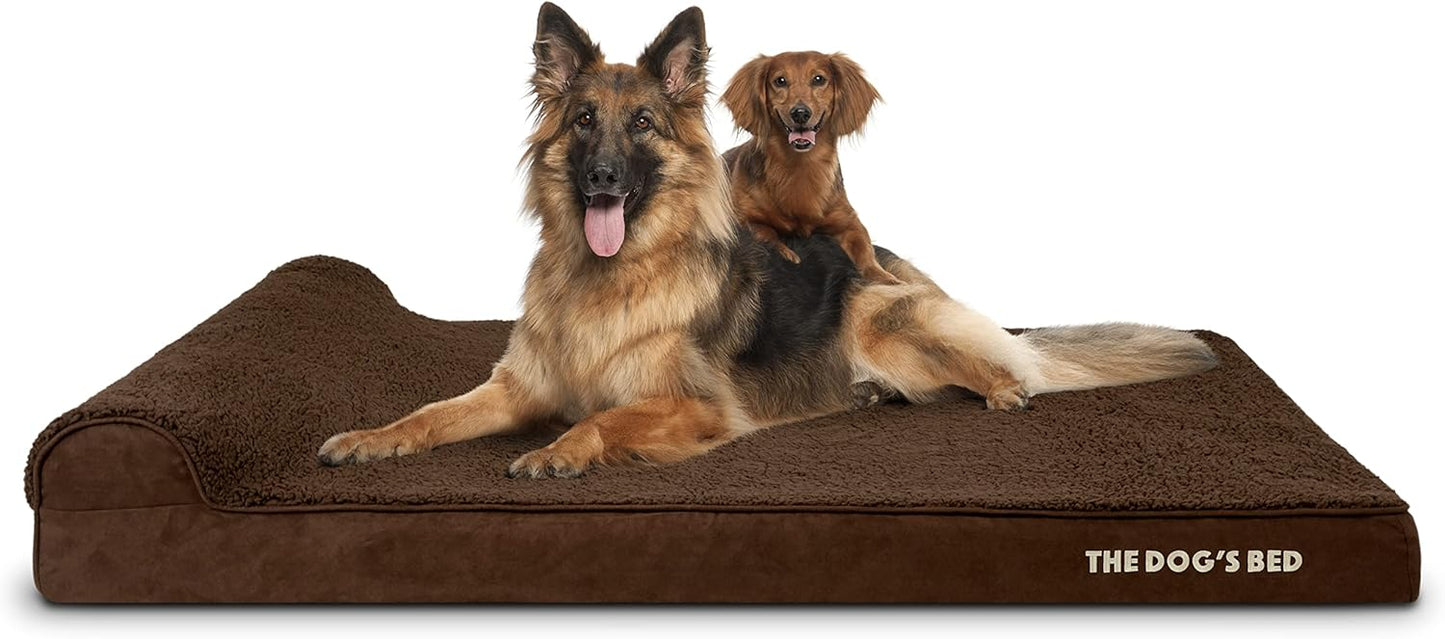 The Dog’s Bed Orthopedic Headrest Dog Bed XXL Brown Plush 54x36, Memory Foam, Pain Relief for Arthritis, Hip & Elbow Dysplasia, Post Surgery, Lameness, Veterinary Approved, Waterproof Washable Cover - Pet Explorer