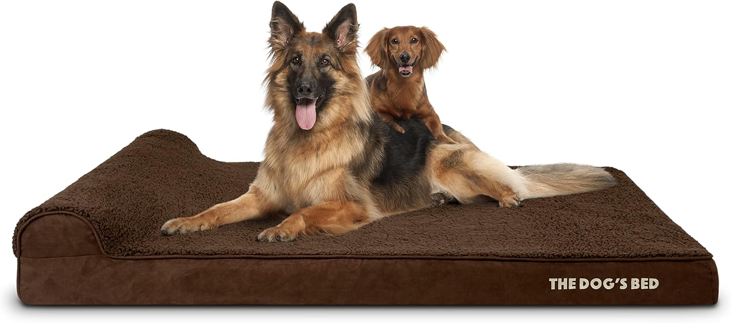 The Dog’s Bed Orthopedic Headrest Dog Bed XXL Brown Plush 54x36, Memory Foam, Pain Relief for Arthritis, Hip & Elbow Dysplasia, Post Surgery, Lameness, Veterinary Approved, Waterproof Washable Cover - Pet Explorer