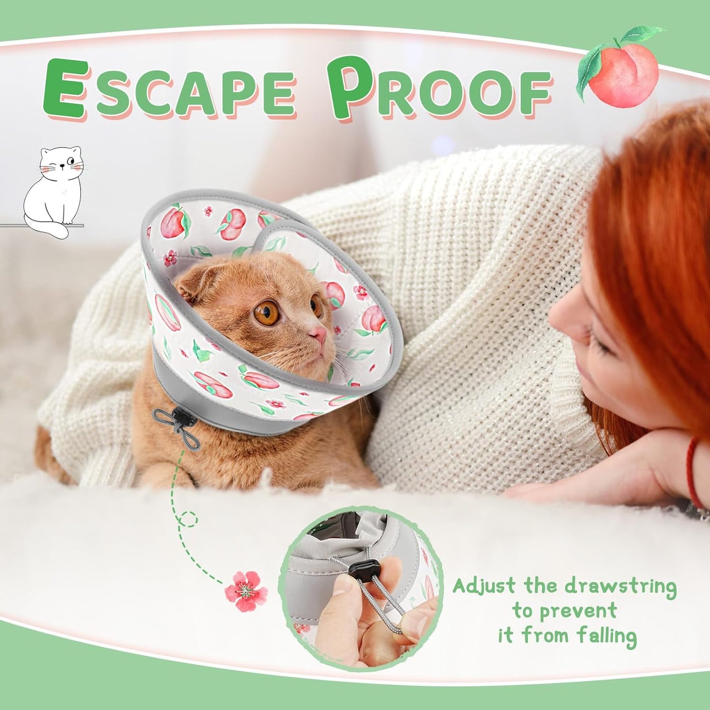 Cat Cone Collar Soft to Stop Licking, Adjustable, Foldable Lightweight Kitten Cones After Surgery Recovery for Cats & Kittens, Cat Cone Alternative (PinkWhite, S)