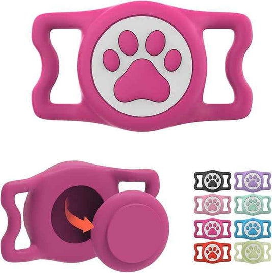 Waterproof Airtag Dog Collar Holder for Apple Air Tag, Silicone Dog Airtag Holder for Dogs & Cat Collars(Rose Red)