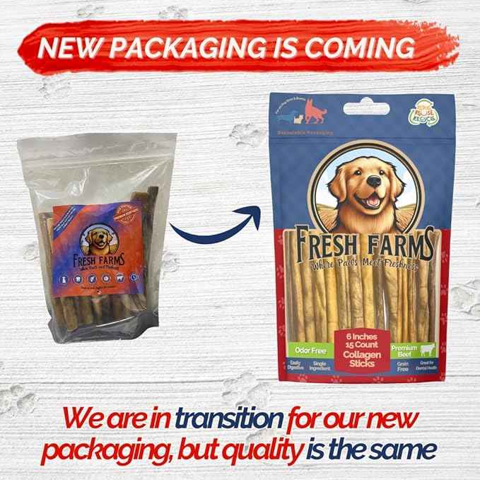 Natural Collagen Sticks for Dogs 15 Pack - 6 Inches – Long-Lasting Alternative to Bully Sticks, Rawhide-Free Collagen Chews with Chondroitin & Glucosamine for Joint Support & Dental Health