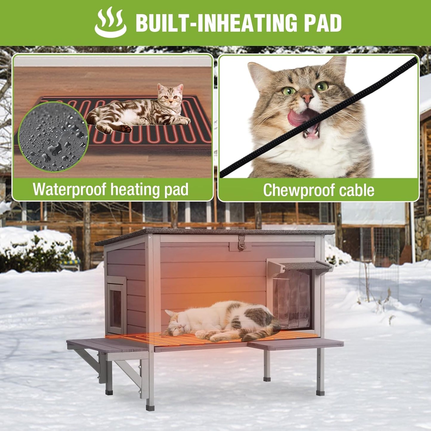 GUTINNEEN Heated Cat House Outdoor Cat House Insulated Weatherproof Feral Cat Shelter with Heated Pad and All-Round Thermal Liner for 1-3 Cats (Winter-Ready) - Pet Explorer