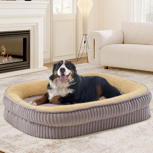 Orthopedic Dog Bed for Extra Large Dogs Breeds, High Density Egg Crate Foam Dog Sofa Beds,Oval Kennel Bed, Pet Couch Bed with Four Sided Bolster, Removable Washable Cover& Non-Slip Bottom - Pet Explorer