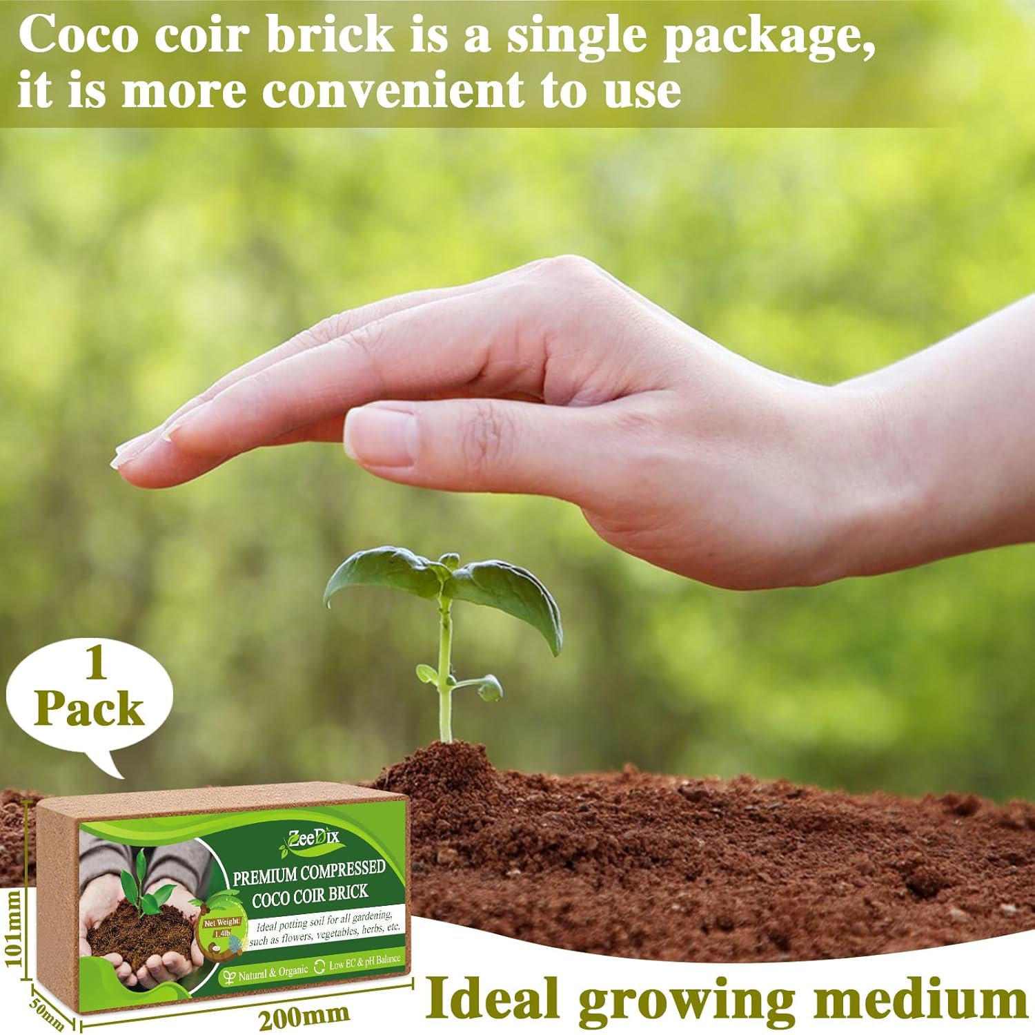 ZeeDix Compressed Coco Coir Brick for Plants, Premium Coconut Coir Bricks Potting Soil Mix, Natural Coconut Husk Coco Peat Brick with Low EC and pH Balance for Gardening Plants Flower Herbs - Pet Explorer