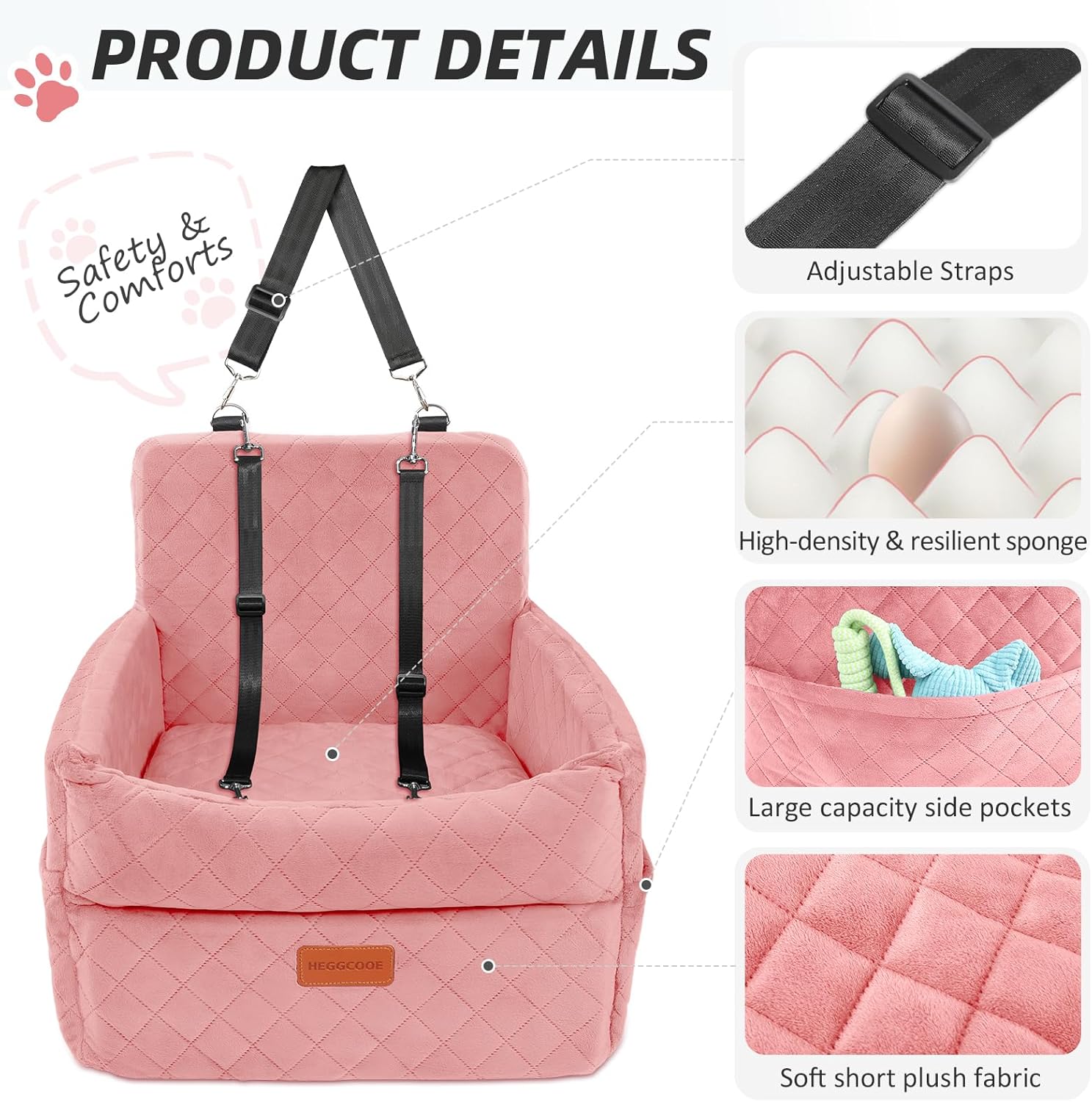 Dog Car Seat for Small Medium Dogs, Memory Foam Puppy Dog Booster Seat with Thick Cushion for Dogs Under 35lbs, Detachable Washable Pet Car Seat Travel Bed with Storage Pockets,2 Safety Belts - Pet Explorer