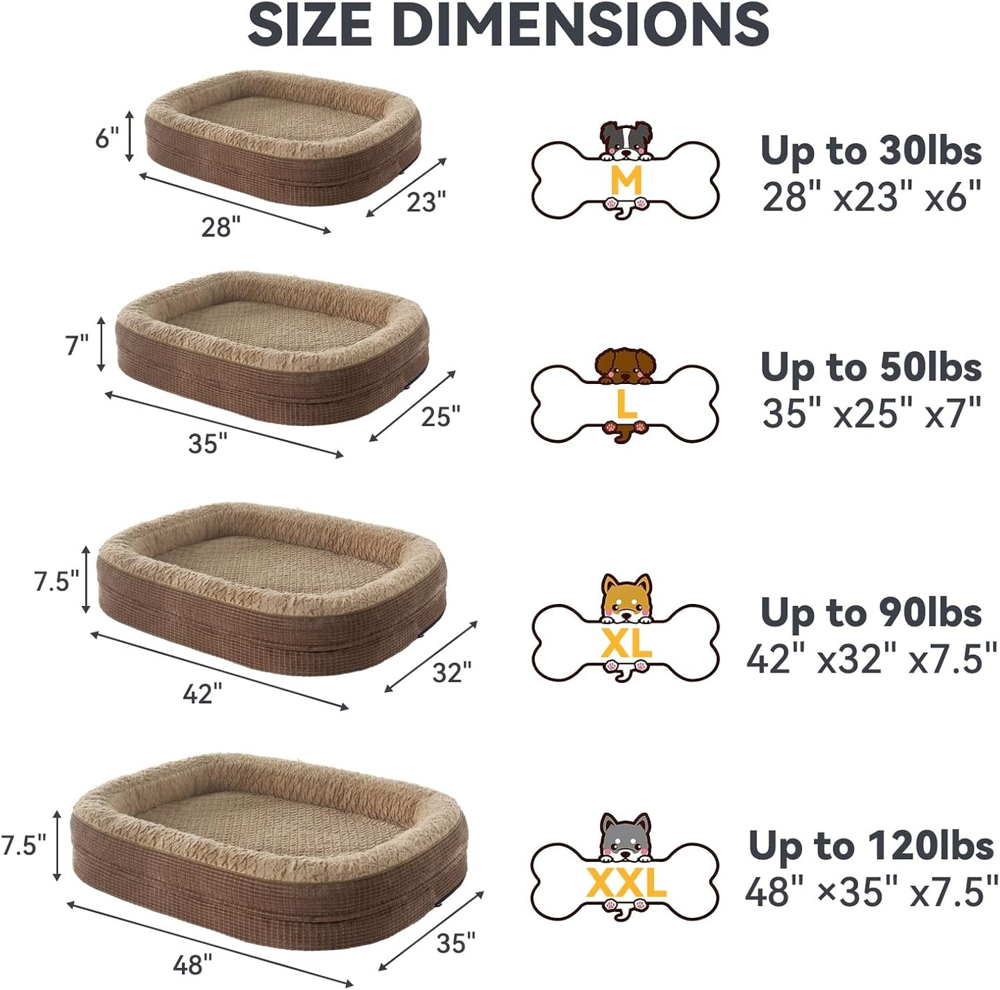 JOEJOY Orthopedic Dog Bed for Medium Dogs, Egg-Crate Memory Foam Pet Bed with Bolster Sides, Waterproof Lining, Removable Washable Cover & Non-Slip Bottom, Brown - Pet Explorer