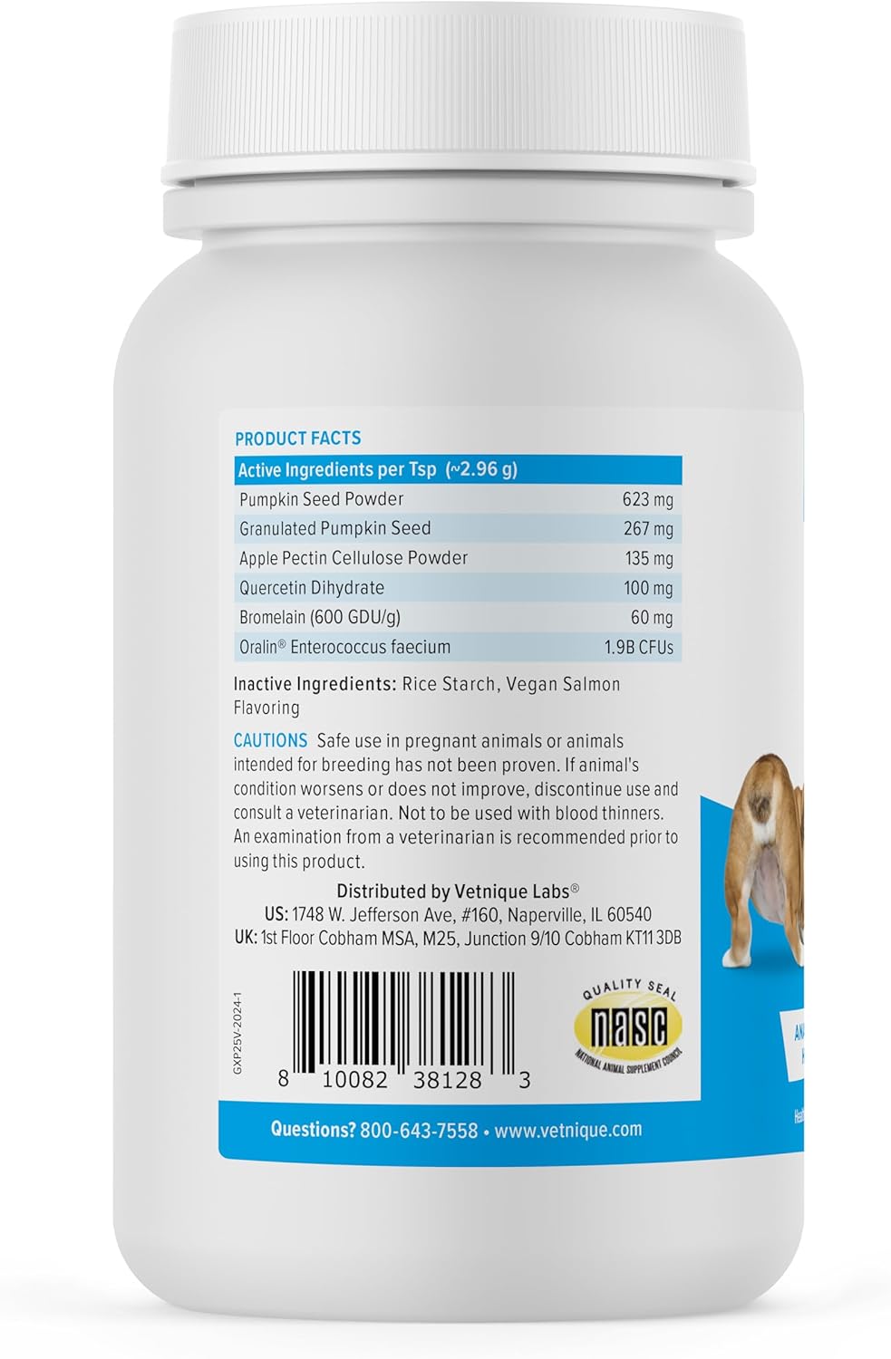 Vetnique Glandex Dog Fiber Supplement Powder for Anal Glands with Pumpkin, Digestive Enzymes & Dog Probiotics for Digestive Health - Vet Recommended - Boot The Scoot (Vegan Salmon, 2.5oz Powder) - Pet Explorer