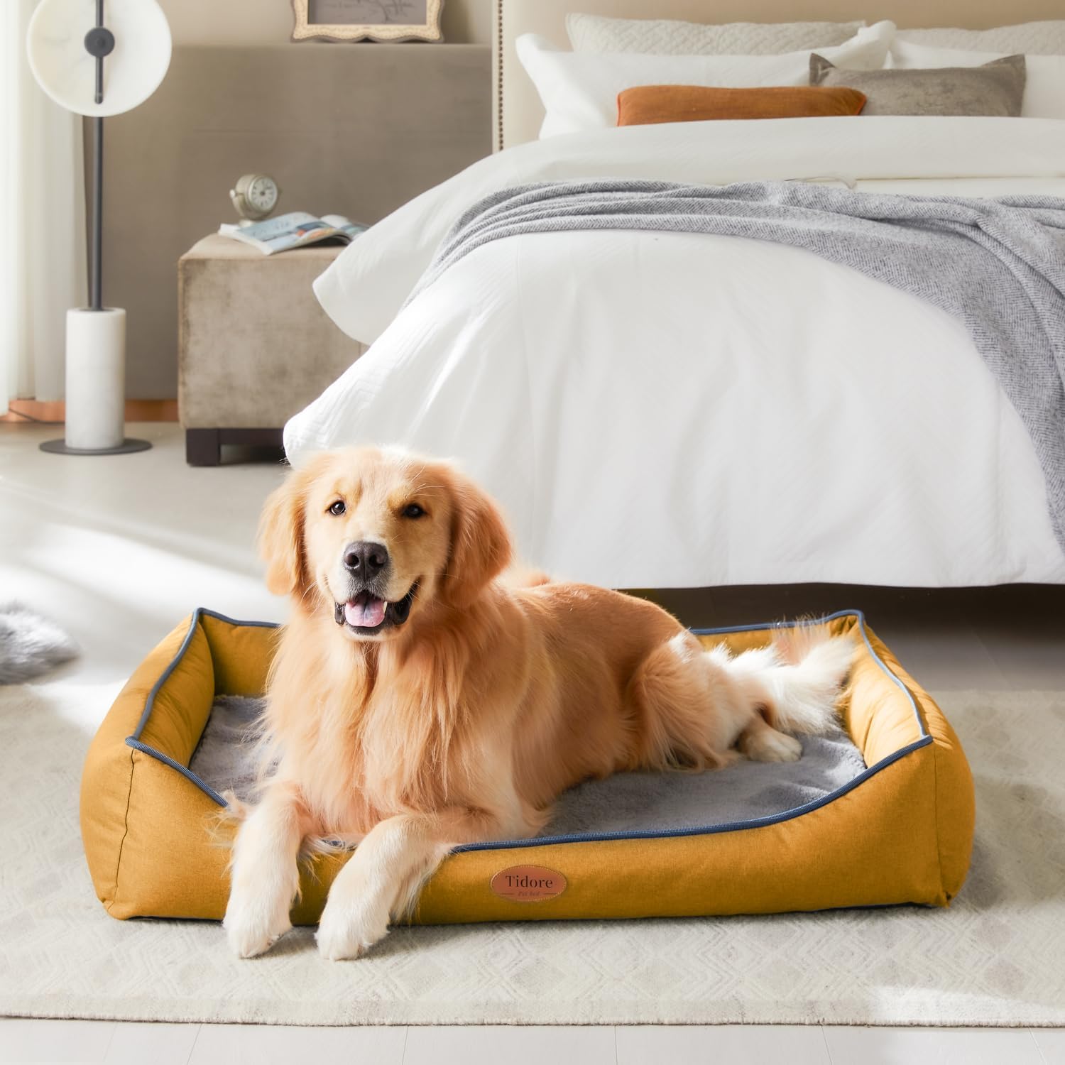Orthopedic Dog Beds for Medium Dogs, Durable Egg Crate Foam Sofa Dog Bed wit Washable Removable Cover,Waterproof Lining,Pet Bed for Large Dogs (Mustard Yellow, 39.4" L x 31.5" W x 7.4" Th) - Pet Explorer