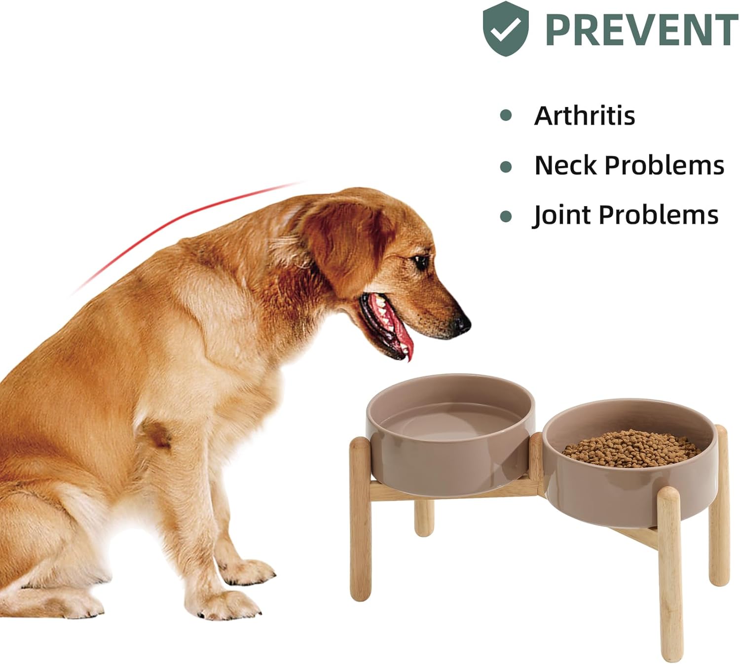 Ceramic 8.2inch Raised Dog Bowl with Stand for Large- Breed Dogs, Pet Food and Water Feeder (Double Bowl with Stand - Brown Coffee) - Pet Explorer
