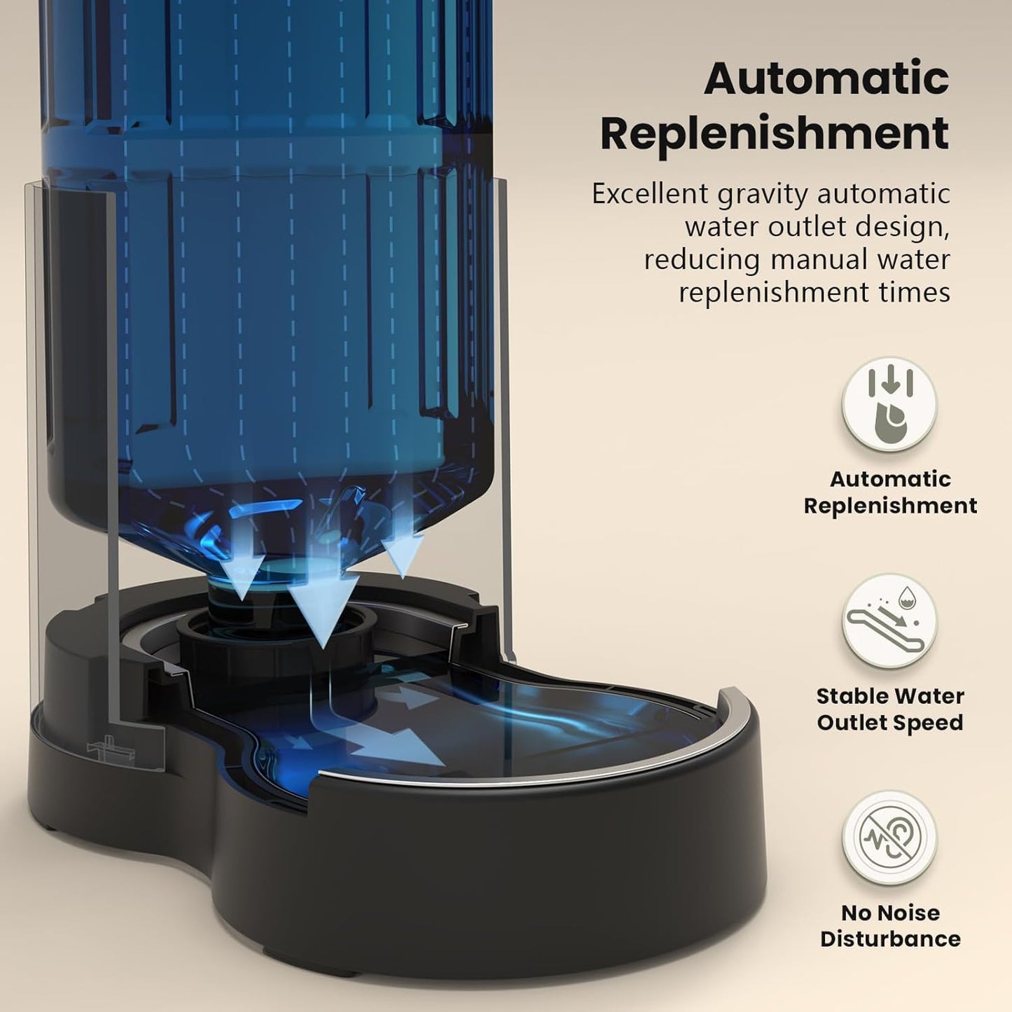 CZPET Automatic 4L/135Oz/1Gal Cat Water Dispenser with Stainless Steel Bowl, Gravity Waterer for Small Medium Dog Puppy Kitten (Black) - Pet Explorer
