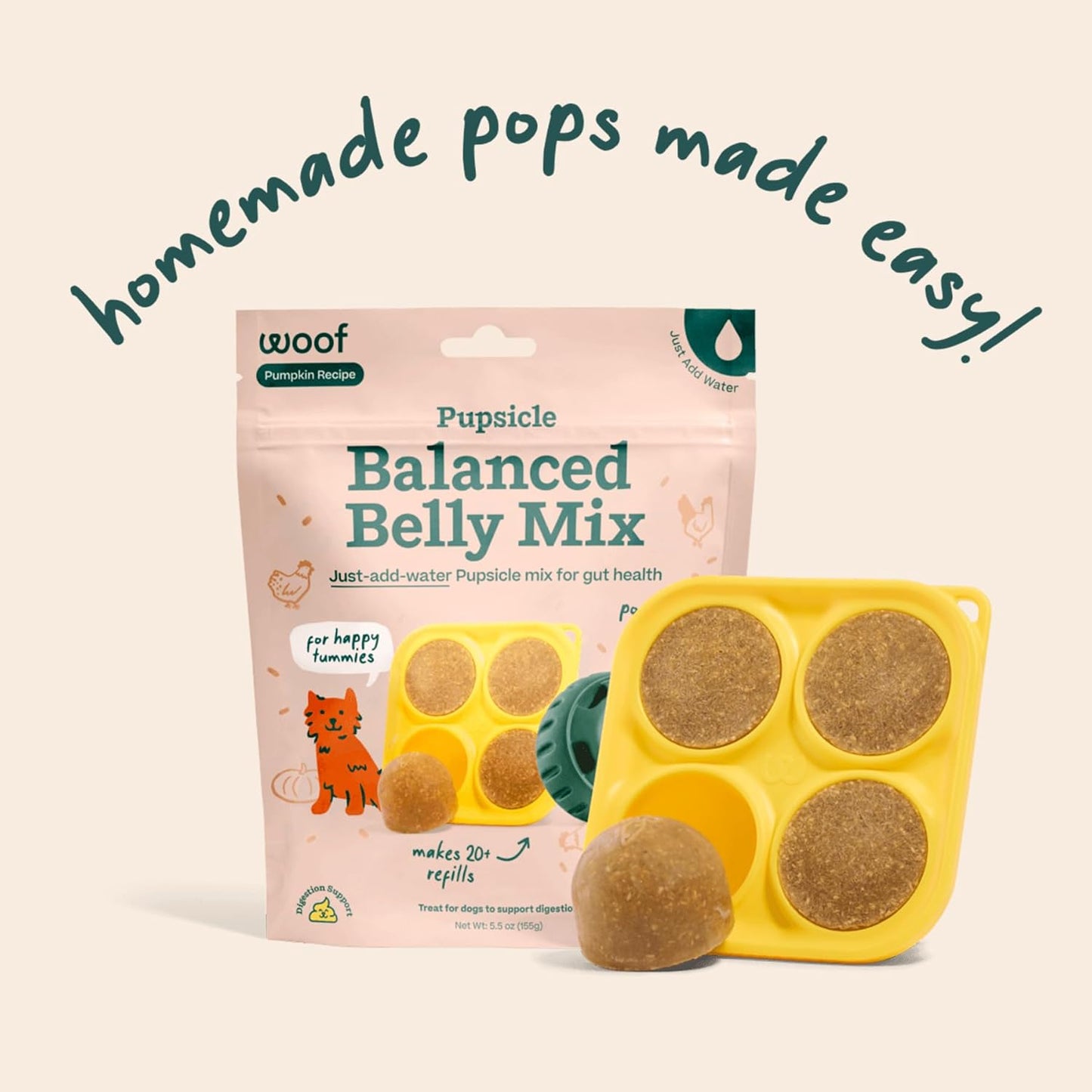 WOOF Dog Pupsicle Mix - Easy-to-Make DIY Pupsicle Refills - Tasty, Healthy Pupsicle Mix - Wholesome Ingredients - Long-Lasting Treats for Dogs - Balanced Belly Mix - Pet Explorer