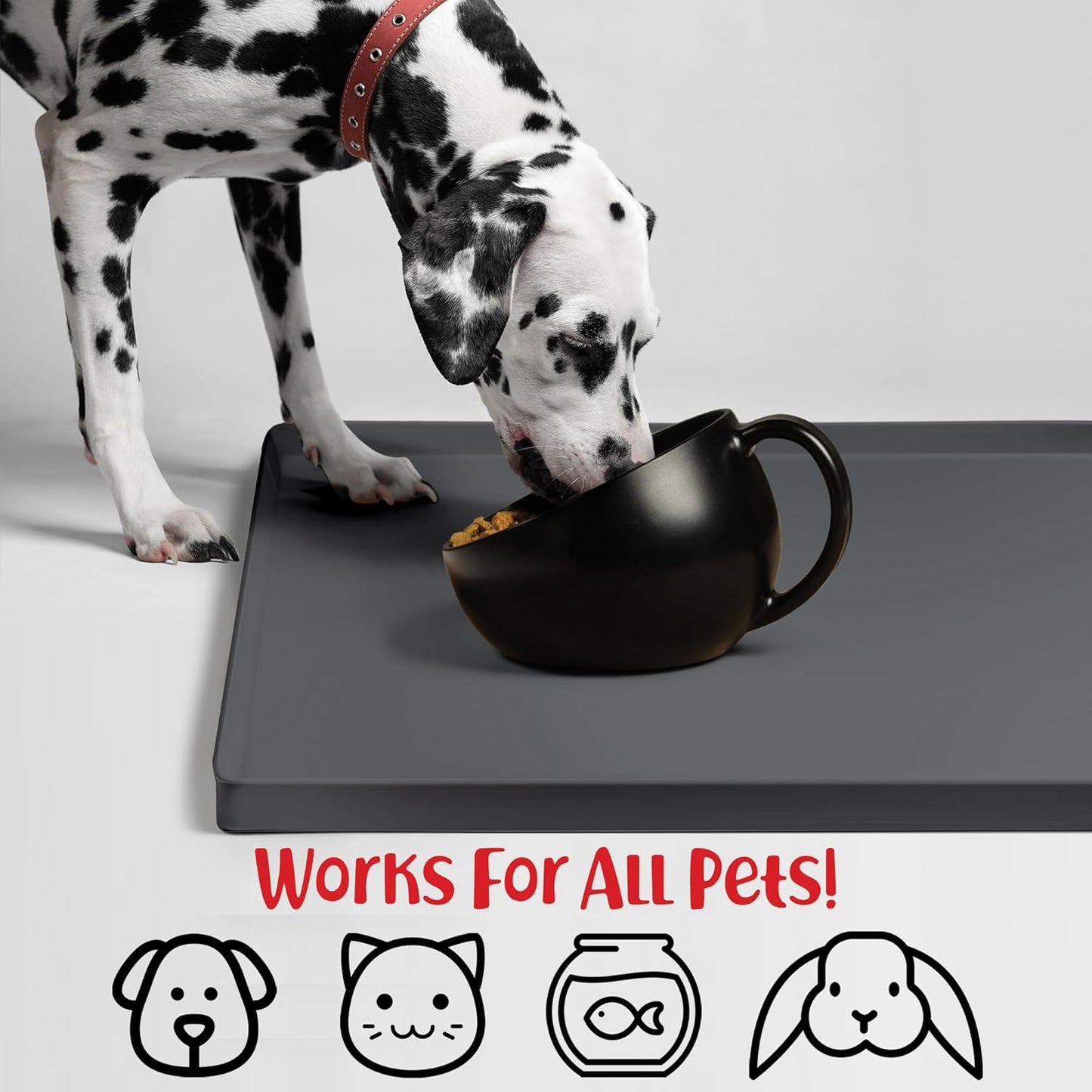 DogBuddy Dog Food Mat – Waterproof Dog Bowl Mat for Food and Water, Silicone Pet Feeding Mats For Floors, Non-Slip Placemat with High Edges For Dogs Bowls, Puppy Essentials (XL: 28" x 18", Shadow) - Pet Explorer