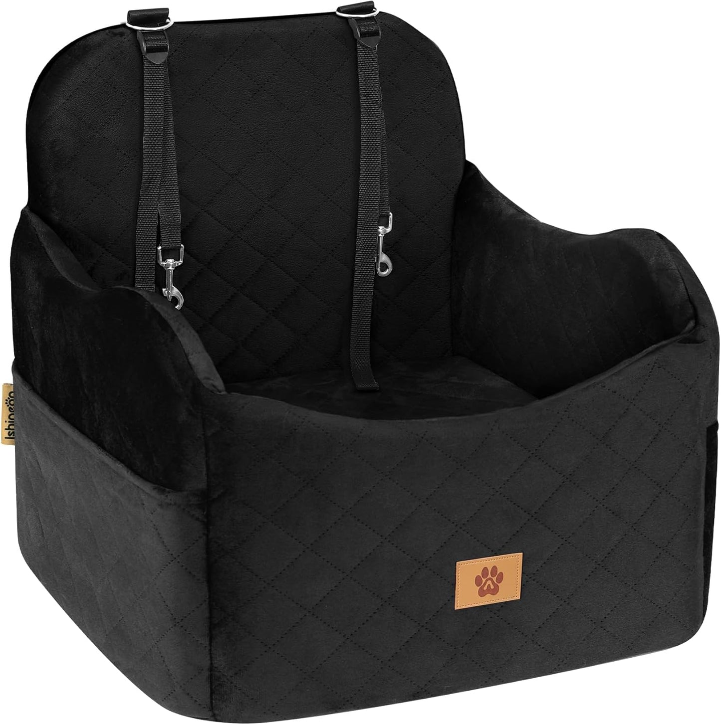 Car Seat Booster for Dog: High-Support Memory Foam Pet Car Seat for Small/Medium Dogs Under 35lbs with Elevated Cushion - Detachable Washable Puppy Travel Bed for Driving with Pockets (Black) - Pet Explorer
