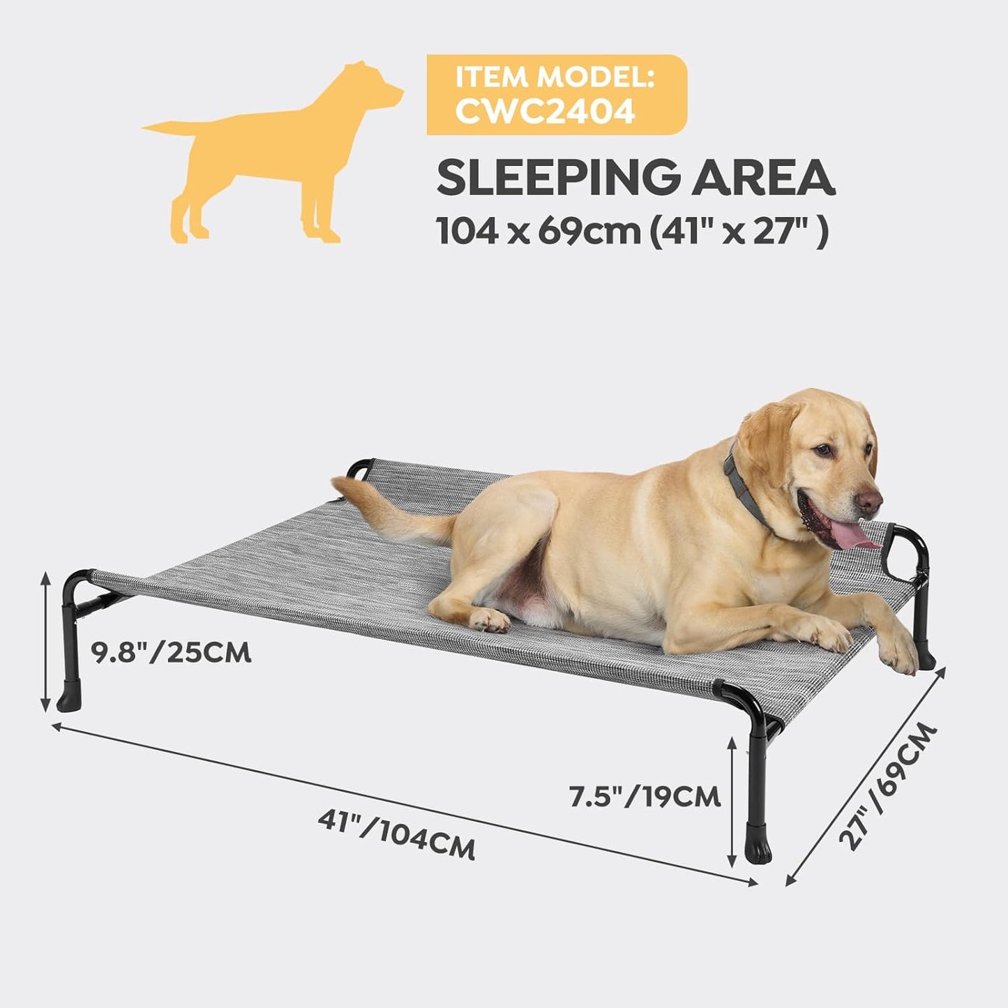 Veehoo Cooling Elevated Dog Bed - Raised Dog Bed with Guardrail, Non-Slip Portable Camping Cot, 41 x 27 Inches, Black Silver - Pet Explorer
