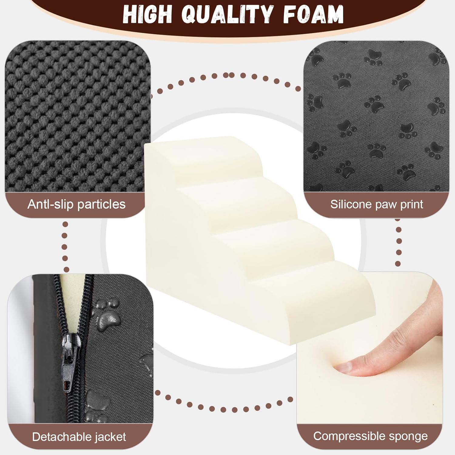 Dog Stairs for Small Dogs - High Density Foam Pet Steps, Extra Wide Dog Ramp with Non-Slip Bottom for High Beds, Couch and Sofa, Best for Dogs Injured, Older Doggy Cats, 4 Steps, Black - Pet Explorer