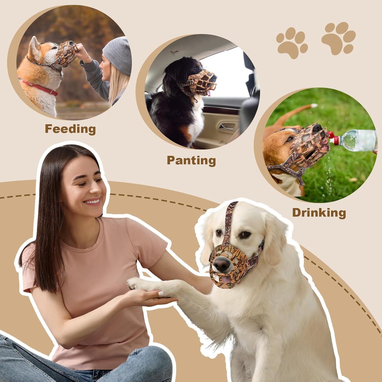 Basket Muzzle to Prevent Biting, Dog Muzzle for Large Medium Small Dogs Allows Panting Drinking Anti Chewing, Perfect for Grooming Trimming Training and Aggressive Reactive Dogs (Brown, Size 2) - Pet Explorer