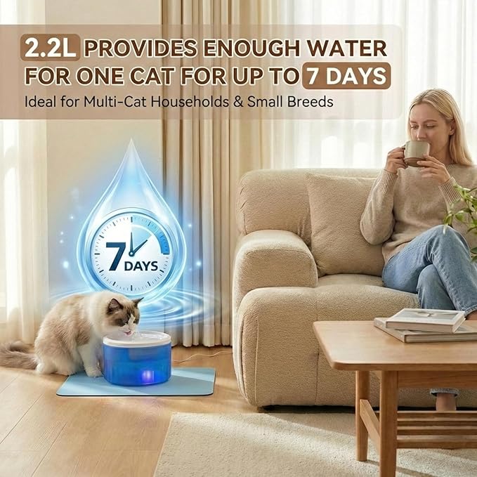 Cat Water Fountain,2.2L/74oz Cat Fountain – Ultra Quiet Upgraded Automatic Pet Water Dispenser with 3 Replaceable Filters,12oz Pet Outdoor Water Bottle&Cat Drinking Fountain for Small Dogs (Blue)