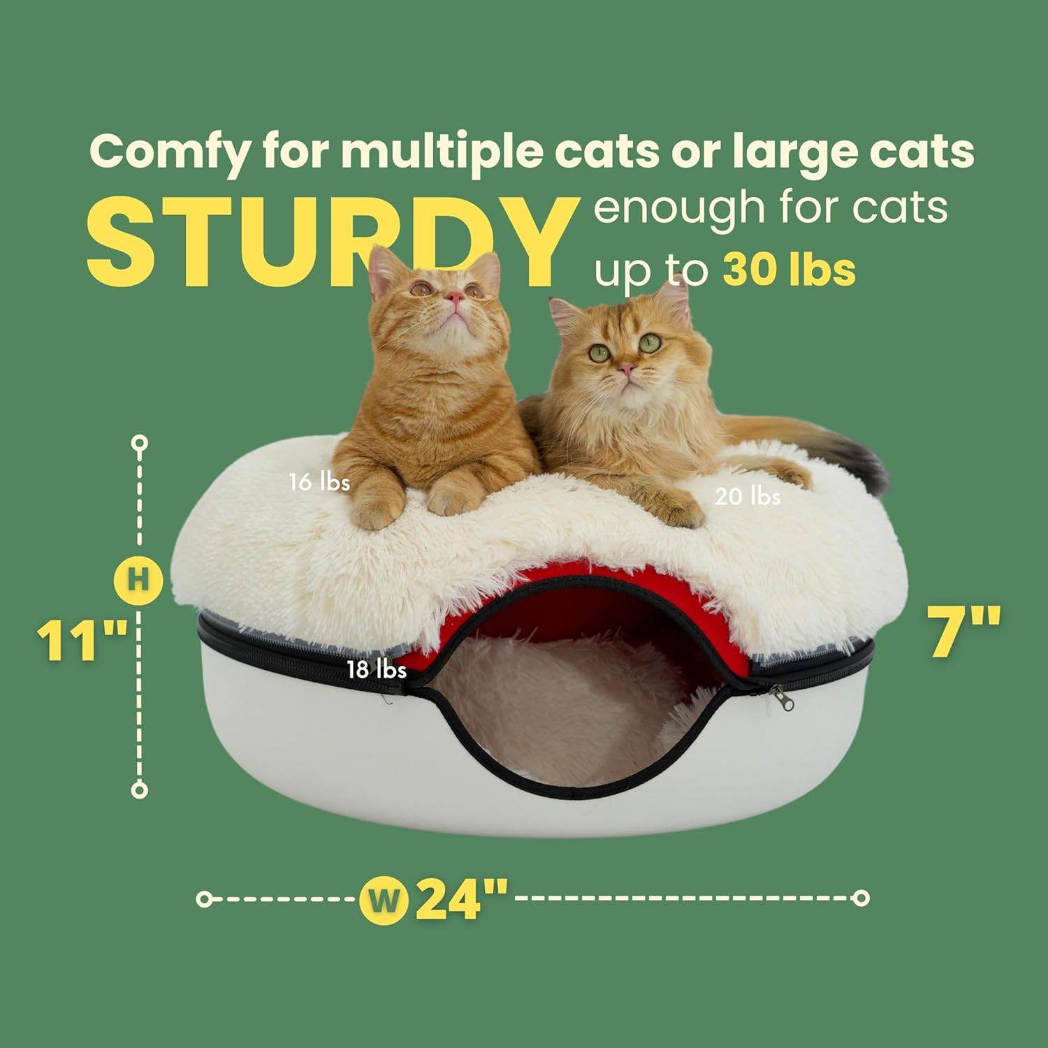 CATTASAURUS Peekaboo Cat Cave for Multiple & Large Cats Up to 30-45 Lbs, Fluffy Cat Beds & Furniture, Scratch Detachable & Washable Tunnel Bed, Comfy Donut Bed (Ruby Snowball, Large (Calming)) - Pet Explorer