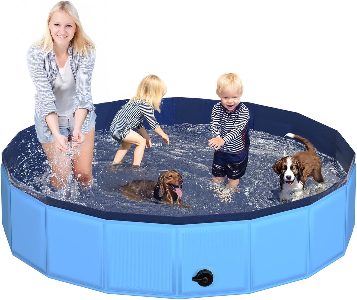 87" x 12" Foldable Dog Pool - Collapsible Hard Plastic Kiddie Pool for Dogs & Kids, Non-Slip Pet Bath Tub for Outdoor Backyard Use, Lightweight & Portable (Blue) - Pet Explorer